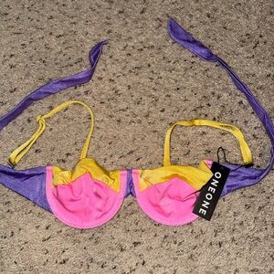 Vibrant Bikini Top with Pink and Yellow